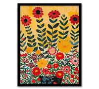 Artery8 Flower Patch Folk Art Painting Floral Garden Pop Kids Bedroom Artwork Framed Wall Art Print A4