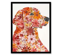 Artery8 Flower Pattern Red Labrador Dog Lover Portrait Living Room Artwork Framed Wall Art Print A4
