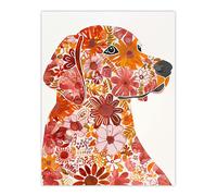 Flower Pattern Red Labrador Dog Lover Portrait Wall Art Print Artery8 Red W24 inch x H32 inch
