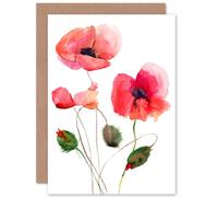 Artery8 Flower Poppies Watercolour Greetings Card in Red Artery8 Red