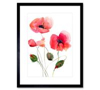 Artery8 Flower Poppies Watercolour Home Decor 12x16" Framed Art Print in Red | Size: W12" x H16" Artery8 Red W12" x H16"