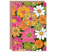 Artery8 Flower Power Hippy Retro Daisies Floral Pattern For Her Woman Birthday Card