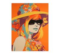 Artery8 Flower Power Portrait 1960's Style Vintage Retro Silkscreen Artwork Vibrant Bold Bright Colourful Painting Extra Large XL Wall Art Poster Print