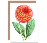 Artery8 Flower Red Orange Dahlia Greetings Card Artery8 Orange