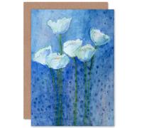 Fine Art Prints CPDT0003 Flower White Tulips On Blue Greeting Card With Envelope Inside Premium Quality