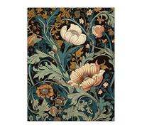 Artery8 Flowers And Leaves Modern Art Nouveau Painting Detail Pastel Colour Teal Blue Orange Pink Autumn Blooms Large Wall Art Poster Print Thick Paper 18X24 Inch