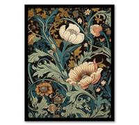 Artery8 Flowers And Leaves Modern Art Nouveau Painting Detail Pastel Colour Teal Blue Orange Pink Autumn Blooms Art Print Framed Poster Wall Decor 12x16 inch