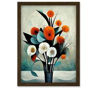 Doppelganger33 LTD Flowers Floral Display Bouquet Modern Abstract Teal Orange Artwork Framed Wall Art Print A4