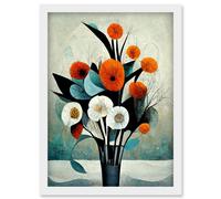 Doppelganger33 LTD Flowers Floral Display Bouquet Modern Abstract Teal Orange Artwork Framed Wall Art Print A4