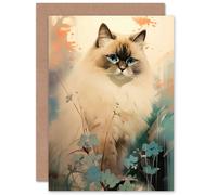Artery8 Fluffy Ragdoll Cat Elegant for Wife Her Mum Sister Daughter Mom Gran Nan Birthday Thank You Congratulations Blank Art Greeting Card