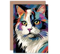 Artery8 Fluffy Ragdoll Cat Portrait Colourful for Wife Her Mum Sister Daughter Mom Gran Nan Birthday Thank You Congratulations Blank Art Greeting Card