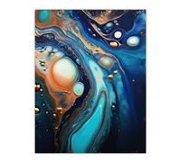 Artery8 Fluid Abstract Abalone Gold And Blue Liquid Paint Artwork Extra Large XL Wall Art Poster Print