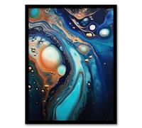 Artery8 Fluid Abstract Abalone Gold And Blue Liquid Paint Artwork Framed Wall Art Print A4