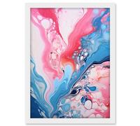 Artery8 Fluid Paint Acrylic Pouring Abstract Artwork Pink Blue Flowing Colours Artwork Framed A3 Wall Art Print