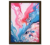 Artery8 Fluid Paint Acrylic Pouring Abstract Artwork Pink Blue Flowing Colours Artwork Framed A3 Wall Art Print
