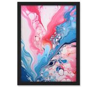 Artery8 Fluid Paint Acrylic Pouring Abstract Artwork Pink Blue Flowing Colours Artwork Framed A3 Wall Art Print