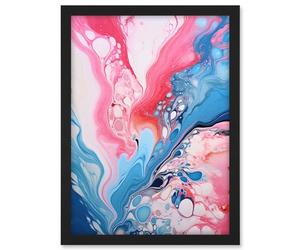 Artery8 Fluid Paint Acrylic Pouring Abstract Artwork Pink Blue Flowing Colours Artwork Framed A3 Wall Art Print
