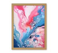 Artery8 Fluid Paint Acrylic Pouring Abstract Artwork Pink Blue Flowing Colours Artwork Framed Wall Art Print 18X24 Inch