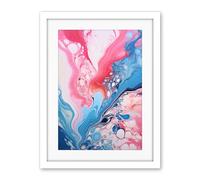 Artery8 Fluid Paint Acrylic Pouring Abstract Artwork Pink Blue Flowing Colours Artwork Framed Wall Art Print 18X24 Inch