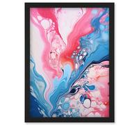 Artery8 Fluid Paint Acrylic Pouring Abstract Artwork Pink Blue Flowing Colours Wall Art Print - A4 Size