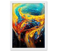 Artery8 Fluid Paint Liquid Spiral Mix Abstract Gold Red & Blue Artwork Framed Wall Art Print A4 in White Artery8 White