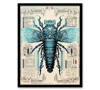 Artery8 Fly Robot Hybrid Schematic Blueprint Futuristic Secret Complex Arcane Manuscript Gift For Him Man Cave Artwork Framed Wall Art Print A4