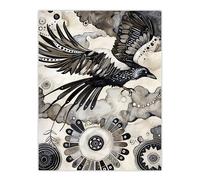 Artery8 Flying Black Raven Painting Magic Mandala Dark Living Room Large Wall Art Poster Print Thick Paper 18X24 Inch