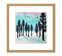 Artery8 Flying South Winter Trees Under A Colourful Sky Arctic Tundra Square Wooden Framed Wall Art Print Picture 8X8 Inch in Light Oak Artery8 Light Oak