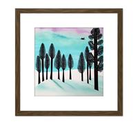Artery8 Flying South Winter Trees Under A Colourful Sky Arctic Tundra Square Wooden Framed Wall Art Print Picture 8X8 Inch in Brown Artery8 Brown