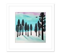 Artery8 Flying South Winter Trees Under A Colourful Sky Arctic Tundra Square Wooden Framed Wall Art Print Picture 8X8 Inch in White Artery8 White