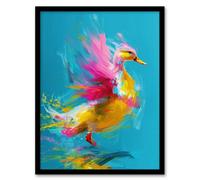 Wall Art Print Flying Yellow Pink Duck Abstract Oil Painting Art Framed Poster Artery8 Black A4