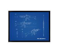 Artery8 FN SCAR H Assault Rifle Blueprint Framed Canvas Wall Art Print in Blue | Size: W24" x H32" Artery8 Blue W24" x H32"