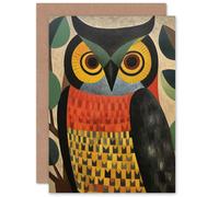 Artery8 Folk Art Geometric Owl Boho Bold for Him or Her Birthday Greeting Card Artery8 Multicolor