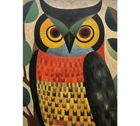 Artery8 Folk Art Geometric Owl Boho Colours Yellow Coral Green Bold but Subtle Artwork Large Wall Art Poster Print Thick Paper 18X24 Inch