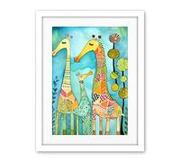 Artery8 Folk Art Giraffes Fun Cute Kids Bedroom Painting Artwork Framed Wall Art Print 18X24 Inch