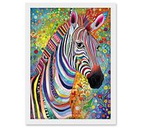Artery8 Folk Art Zebra Colourful Flower Boho Artwork Framed A3 Wall Art Print