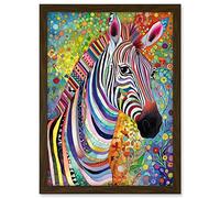 Artery8 Folk Art Zebra Colourful Flower Boho Artwork Framed A3 Wall Art Print