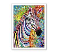 Artery8 Folk Art Zebra Colourful Flower Boho Artwork Framed Wall Art Print 18X24 Inch
