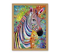 Artery8 Folk Art Zebra Colourful Flower Boho Artwork Framed Wall Art Print 18X24 Inch