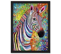 Folk Art Zebra Colourful Flower Boho Artwork Framed Wall Art Print A4 Artery8 Black One Size