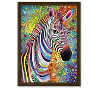 Folk Art Zebra Colourful Flower Boho Artwork Framed Wall Art Print A4 Artery8 Brown One Size