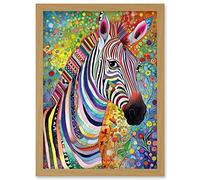 Folk Art Zebra Colourful Flower Boho Artwork Framed Wall Art Print A4 Artery8 Light Oak One Size