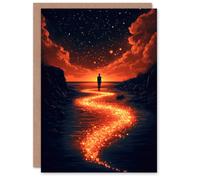Artery8 Follow The Stars Sunset Clouds Surreal Dreamscape Greeting Card in Orange Artery8 Orange