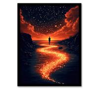 Follow The Stars Sunset Clouds Surreal Dreamscape Framed Art Print Artery8 Orange A4