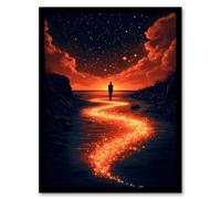 Follow The Stars Sunset Clouds Surreal Dreamscape Framed Art Print Artery8 Orange A4