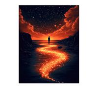Artery8 Follow The Stars Sunset Clouds Surreal Dreamscape Wall Art Print in Orange | Size: W18" x H24" Artery8 Orange W18" x H24"