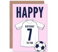 Artery8 Football Fan 7th Happy Birthday Card for Boys Girls White Jersey Football Top on Pink Background Artery8 Multicolor