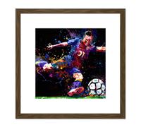 Artery8 Football Soccer Action Shot Penalty Kick Goal Abstract Sport Painting Square Wooden Framed Wall Art Print Picture 8X8 Inch in Brown Artery8 Brown