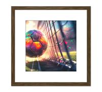 Artery8 Football Soccer Goal Score Back of Net Colourful Sport Painting Square Wooden Framed Wall Art Print Picture 8X8 Inch in Brown Artery8 Brown
