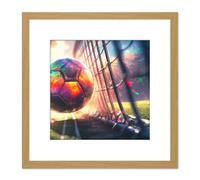 Artery8 Football Soccer Goal Score Back of Net Colourful Sport Painting Square Wooden Framed Wall Art Print Picture 8X8 Inch in Light Oak Artery8 Light Oak